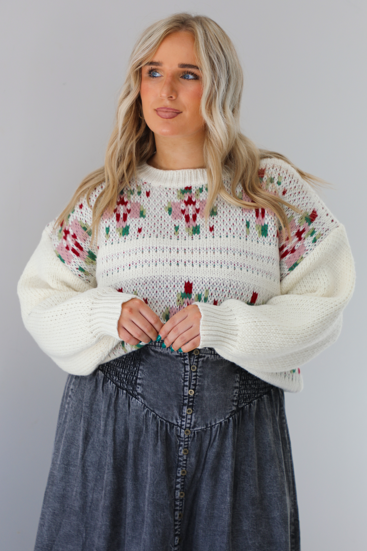 Living Right Sweater: Cream/Multi