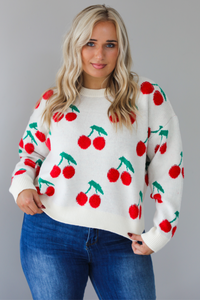 Cherry On Top Sweater: White/Multi