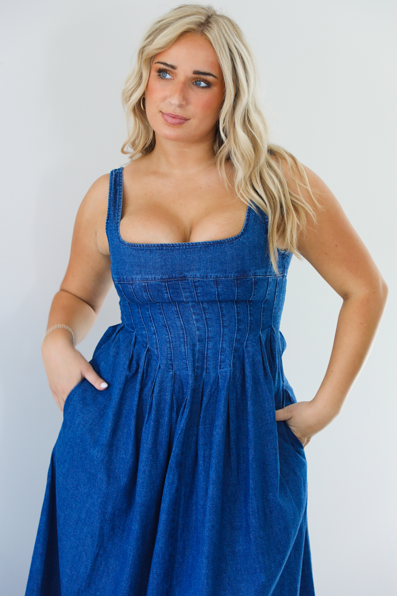 Cancelled Plans Denim Maxi Dress: Denim