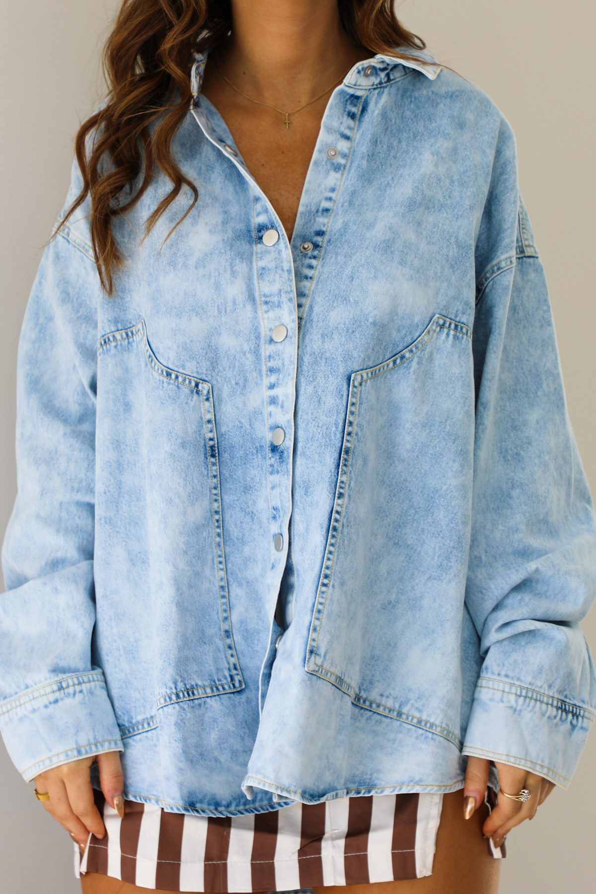 Change Of Plans Button-Down Top: Light Denim