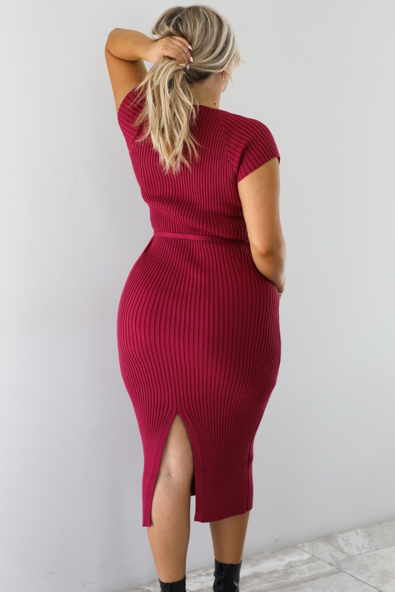 From The Start Midi Dress: Burgundy