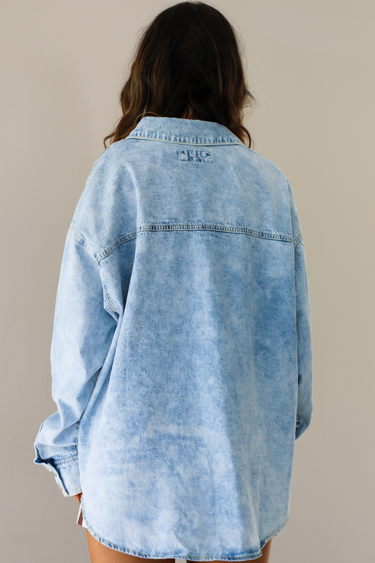 Change Of Plans Button-Down Top: Light Denim