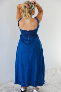 Cancelled Plans Denim Maxi Dress: Denim