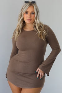 Urban Minimalist Long Sleeve Dress: Taupe