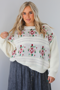 Living Right Sweater: Cream/Multi