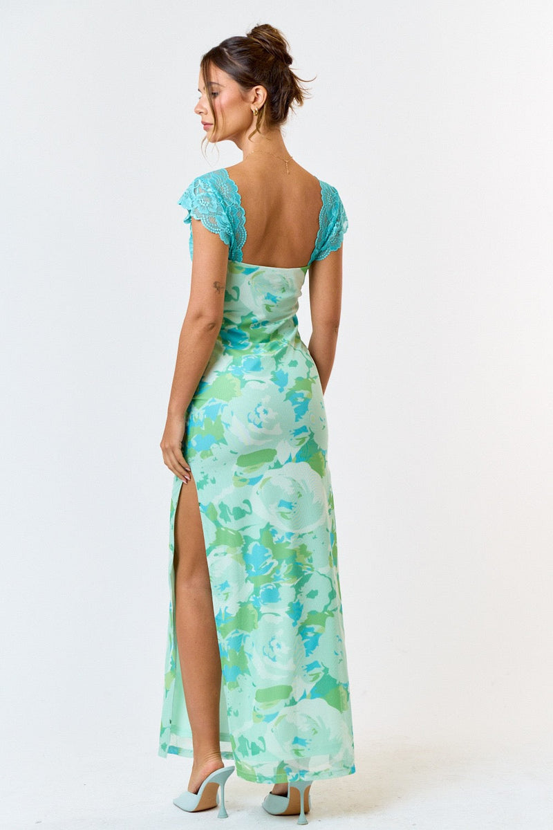 Pretty In Paradise Maxi Dress: Green/Blue