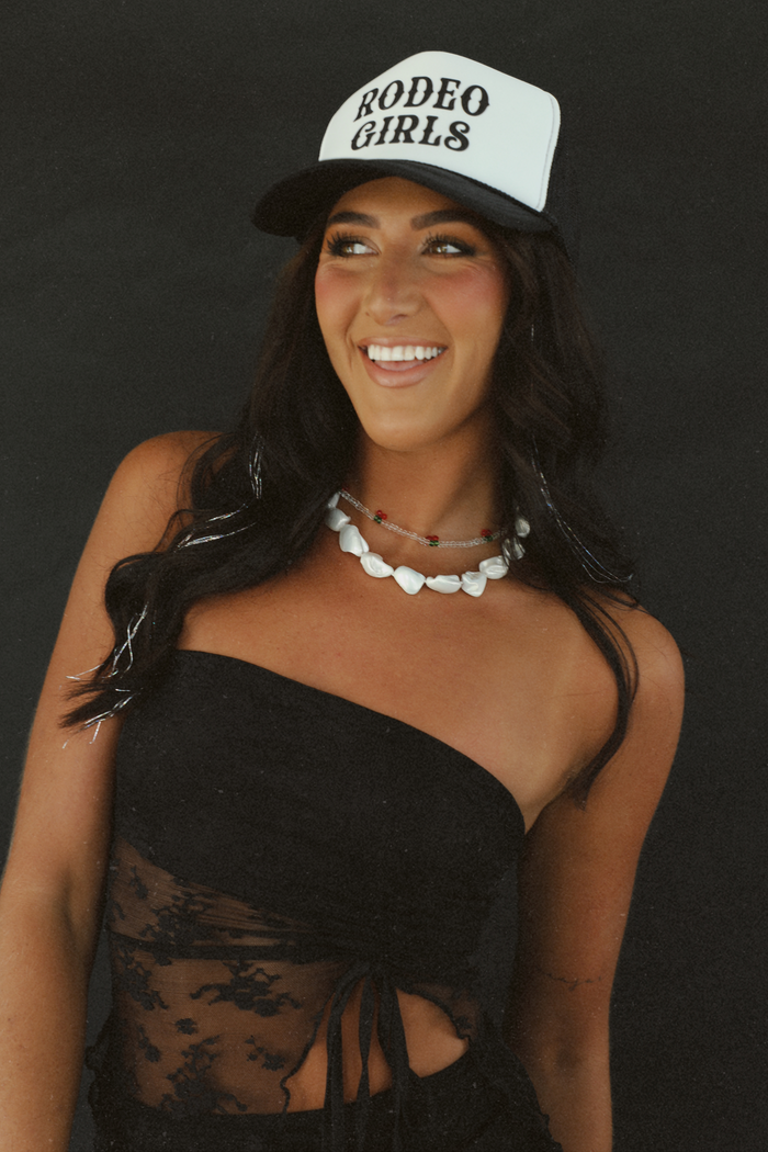 Rodeo Girl Trucker Hat: Black/White